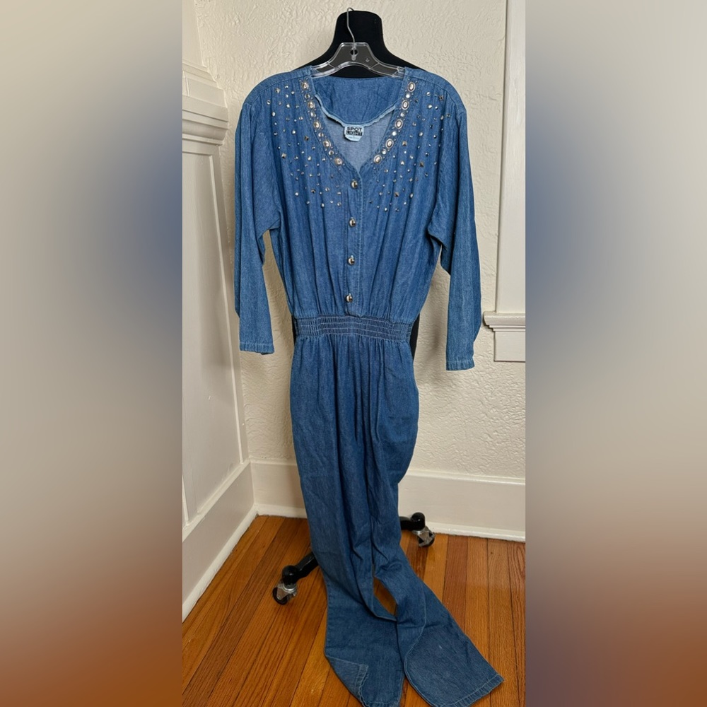 Vintage 80s Denim Jumpsuit by Spot Light with silver accents